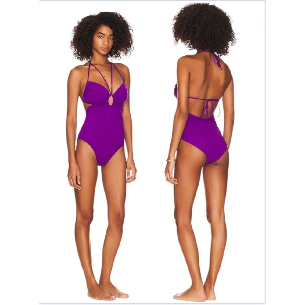 Ulla Johnson Swimsuit Women XL Purple Aaliya Maillot One Piece Cutout Halter Tie